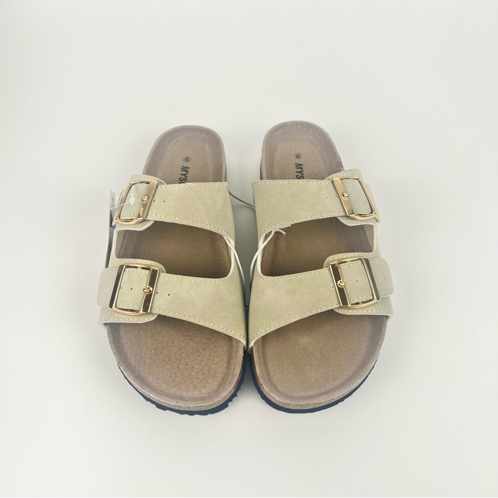 Double Buckle Slide Suede Sandals